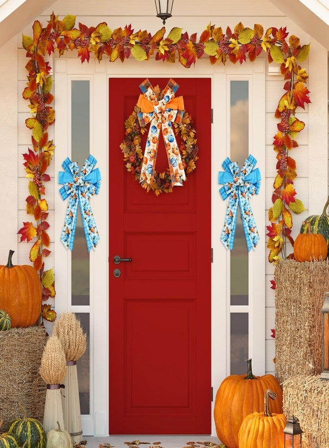 Whaline 6 Rolls Thanksgiving Fall Wired Edge Ribbon Blue Orange Pumpkin Plaid Craft Ribbon Decorative Fabric Ribbons for Autumn Thanksgiving DIY Crafts, 2.5In x 90Ft - Image 5